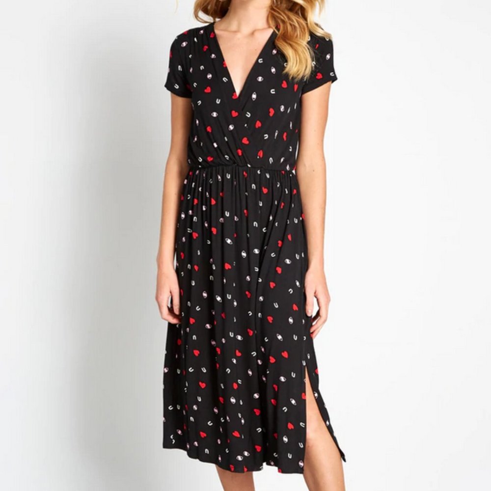 Modcloth Easily Adored Black Hearts Knit Dress Small